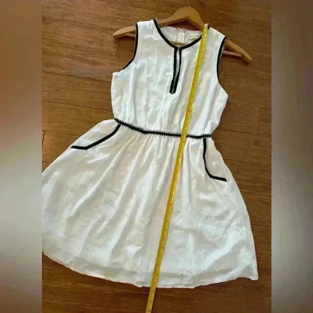 Maison Jules Crochet-Trim Fit & Flare White-Black Dress Women’s Size S NWT